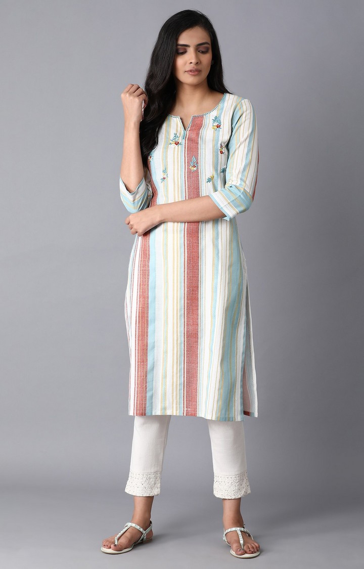 W | Women's Multicolour Cotton Striped Kurtas 0