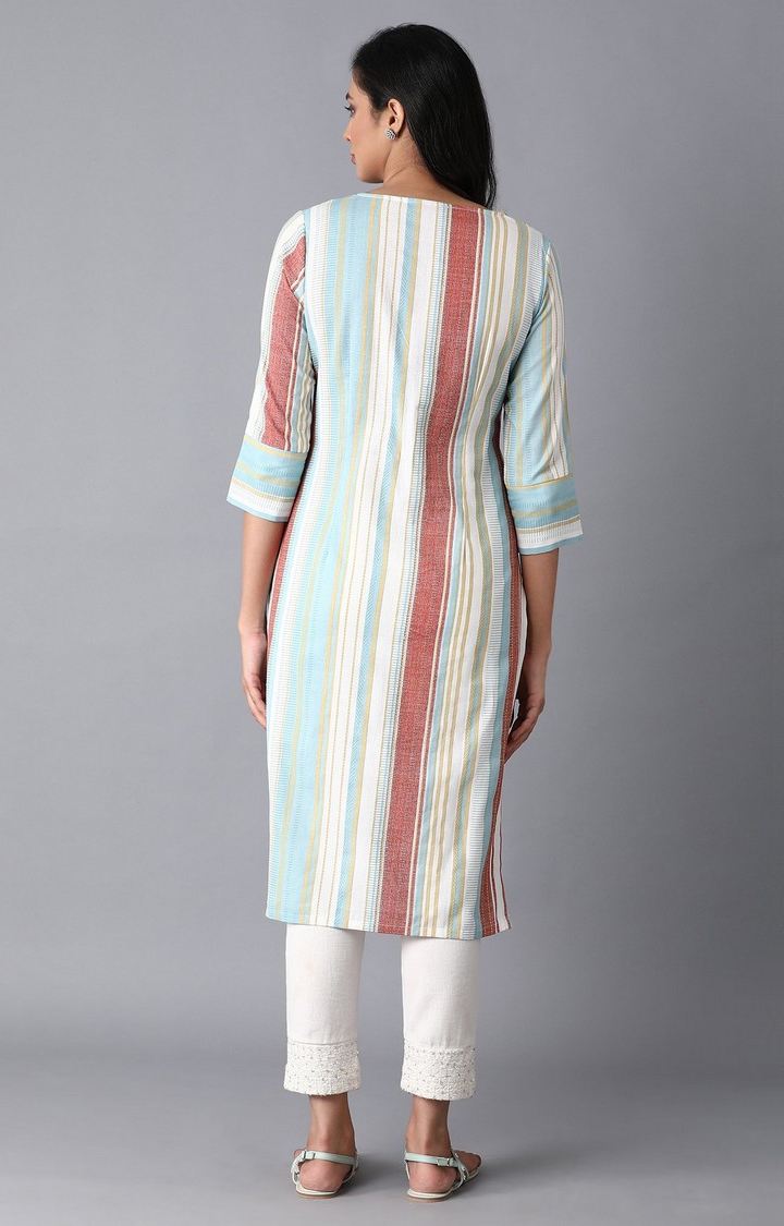 W | Women's Multicolour Cotton Striped Kurtas 3