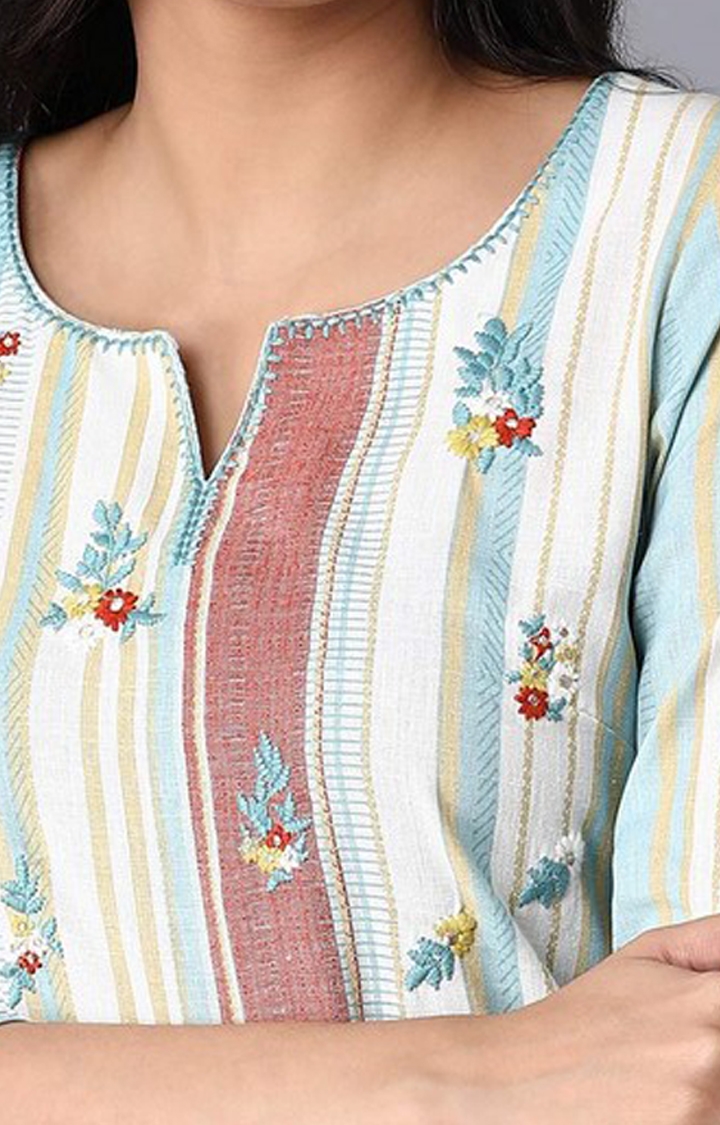 W | Women's Multicolour Cotton Striped Kurtas 4