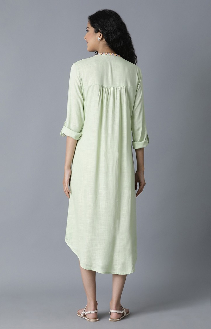 W | Pista Green Gathered Shirt Ethnic Gown 3