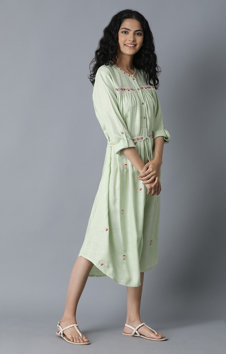 W | Pista Green Gathered Shirt Ethnic Gown 2