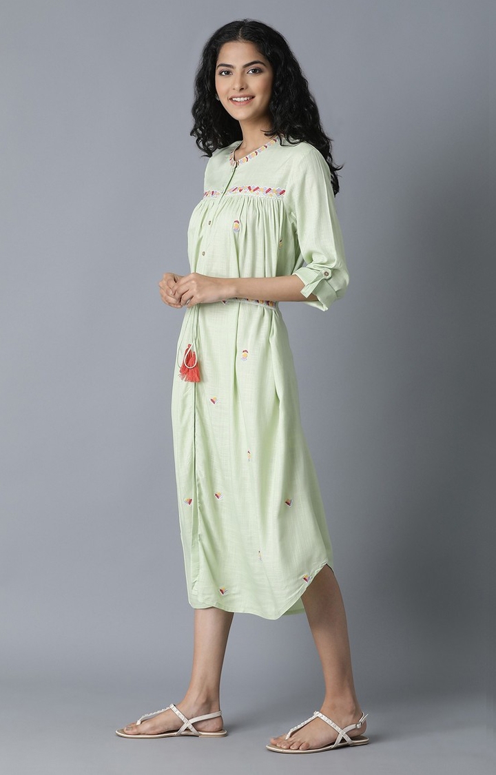 W | Pista Green Gathered Shirt Ethnic Gown 1