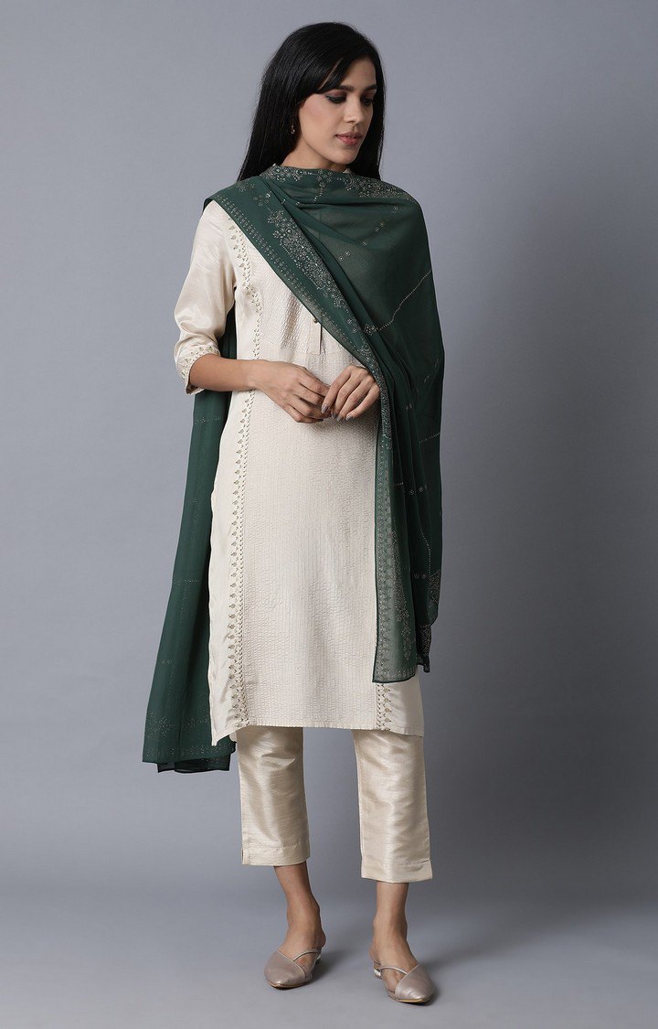 Women's Green Polyester Dupatta