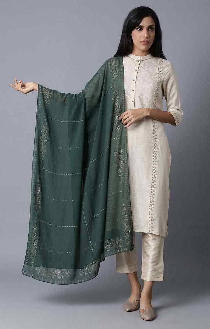 Women's Green Polyester Dupatta