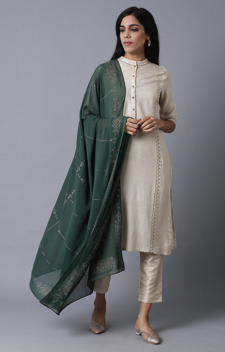 Women's Green Polyester Dupatta