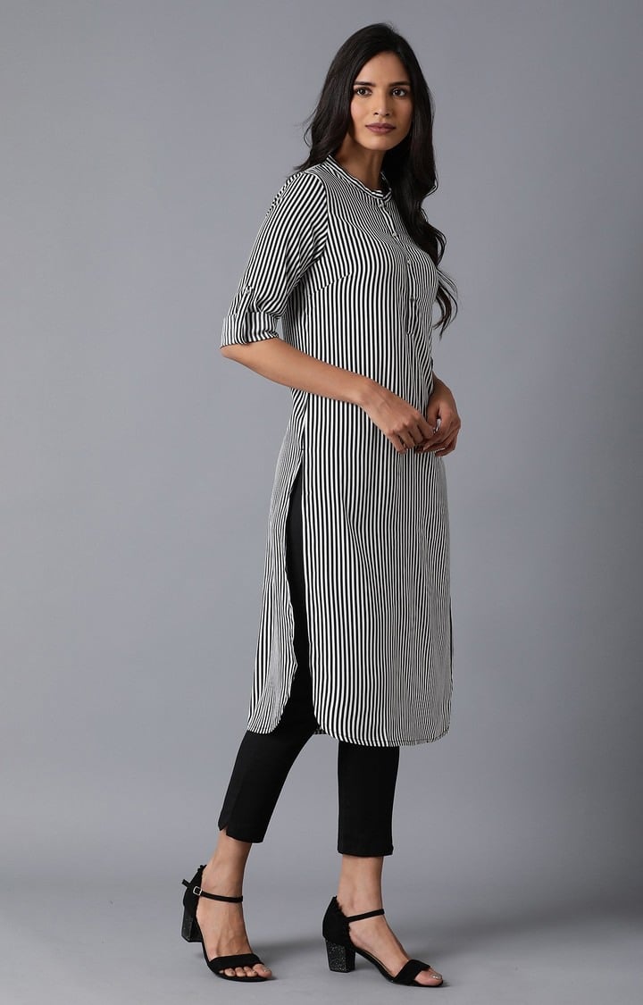 W Black And White Striped Kurta