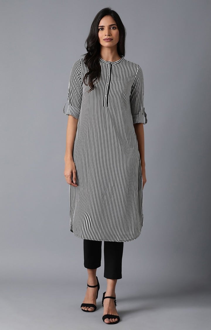 W Black And White Striped Kurta