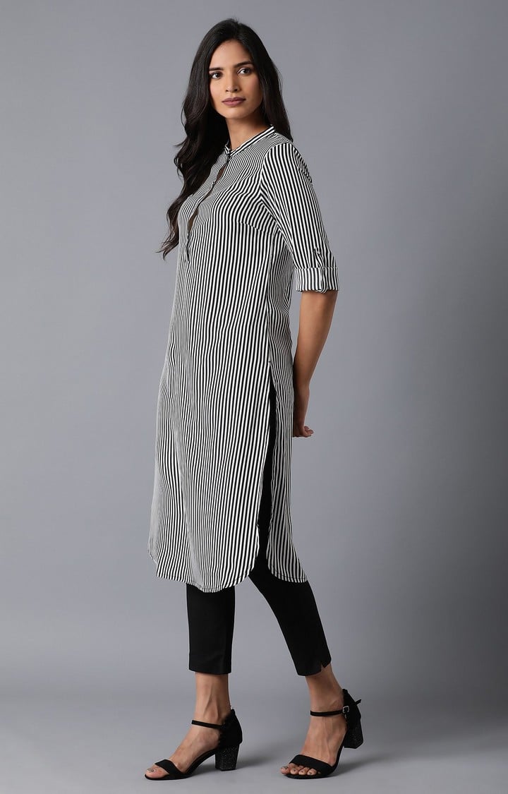 W Black And White Striped Kurta