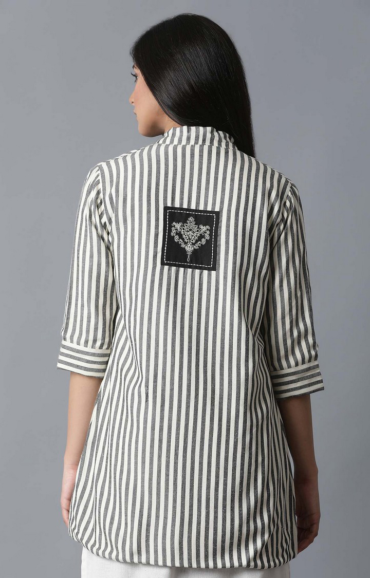Ecru & Black Striped Shrug