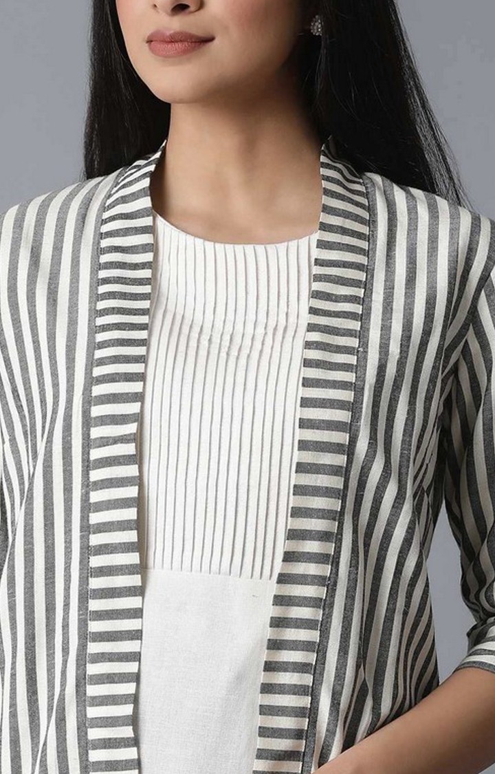 Ecru & Black Striped Shrug