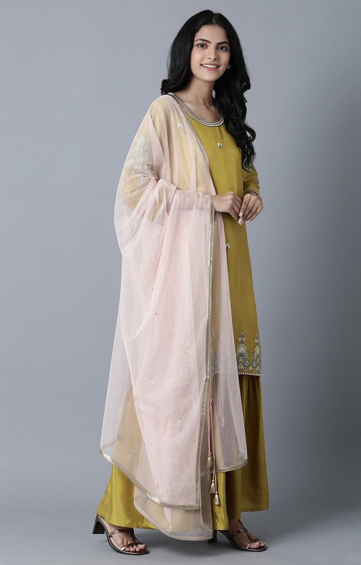Women's Green Viscose Solid Palazzo, Kurta & Dupatta