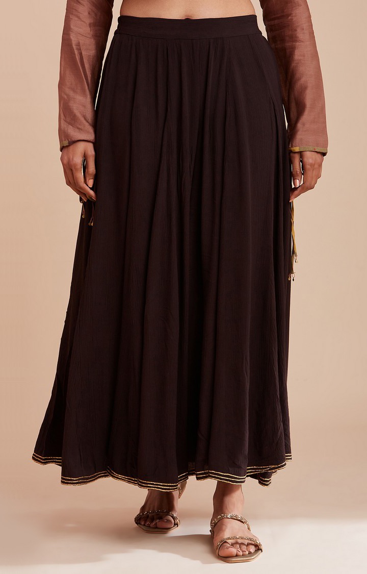 Women's Brown Viscose Solid Skirts