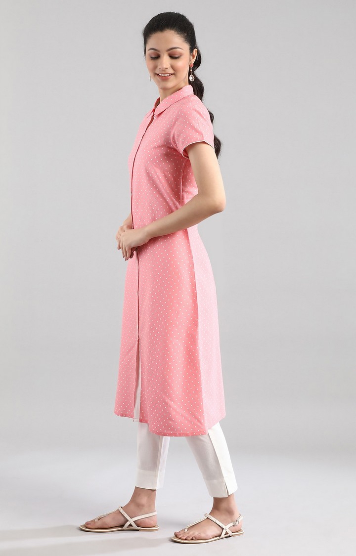 Aurelia | Women's Pink Cotton Blend Geometrical Kurtas 1