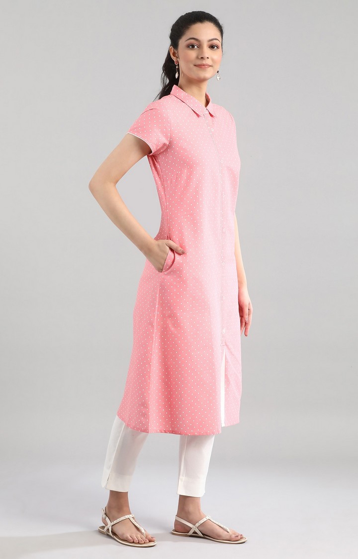 Aurelia | Women's Pink Cotton Blend Geometrical Kurtas 2