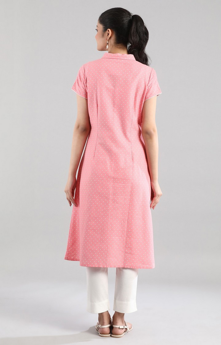 Aurelia | Women's Pink Cotton Blend Geometrical Kurtas 3