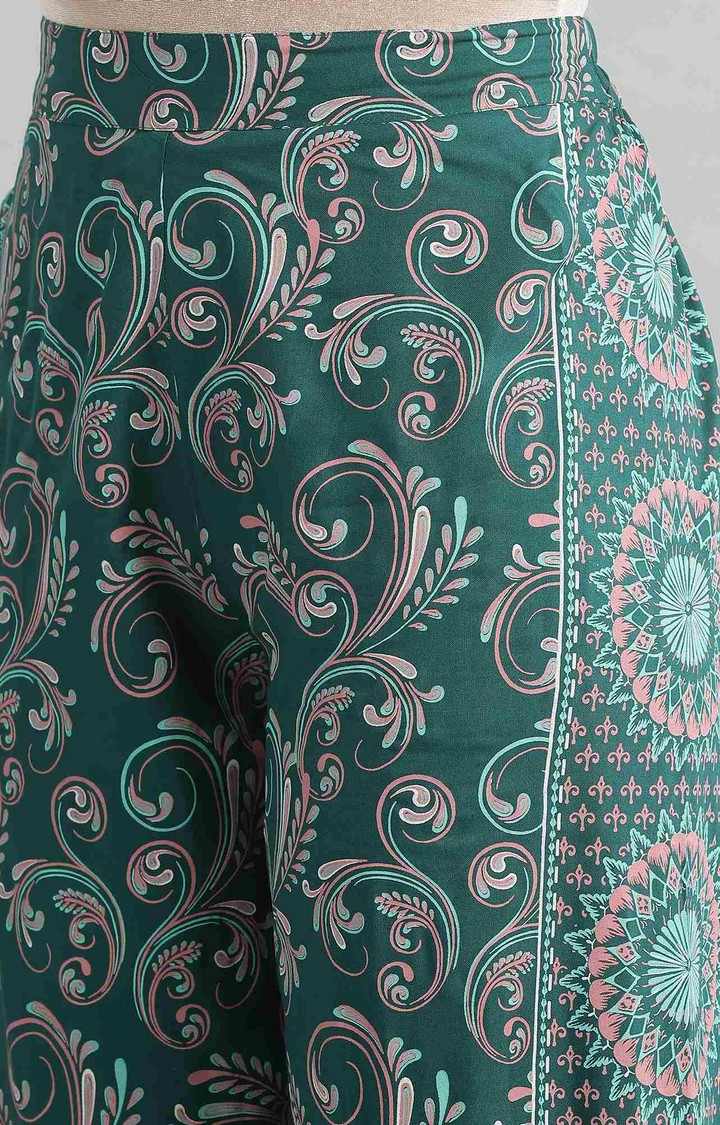 Women's Green Viscose Geometrical Culottes