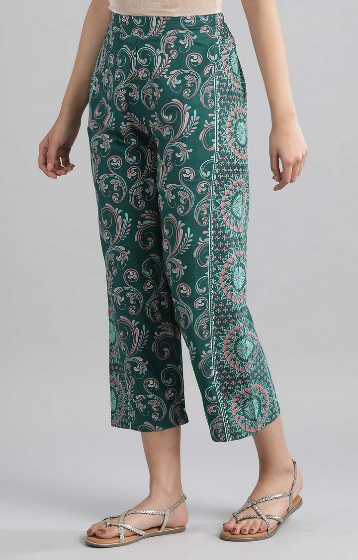 Women's Green Viscose Geometrical Culottes