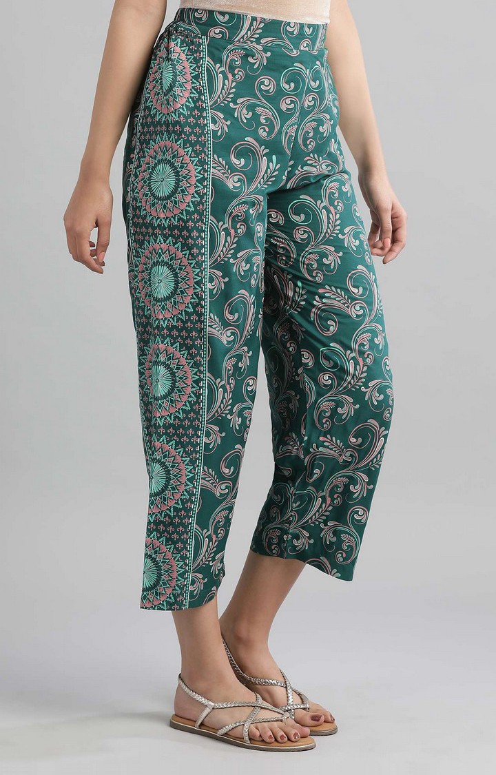 Women's Green Viscose Geometrical Culottes