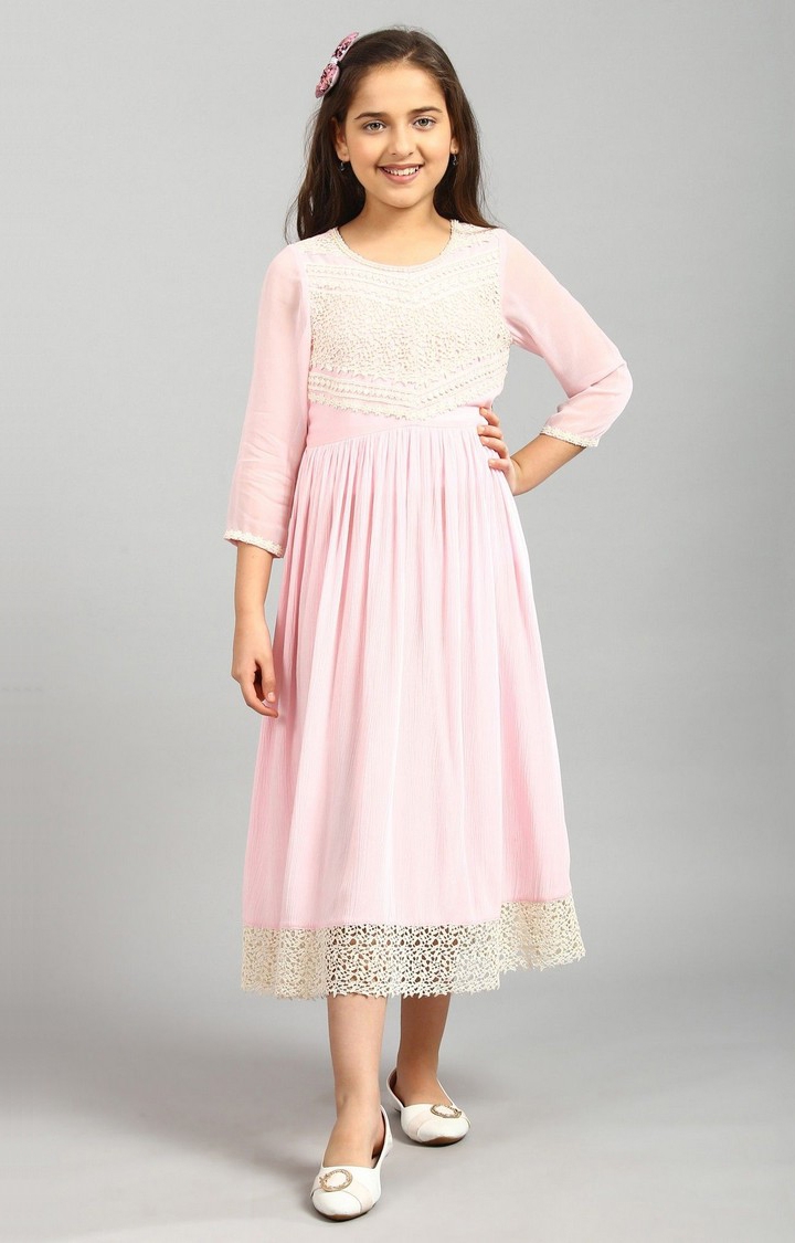 Aurelia | Pink Flared Calf Length Ethnic Gown 0