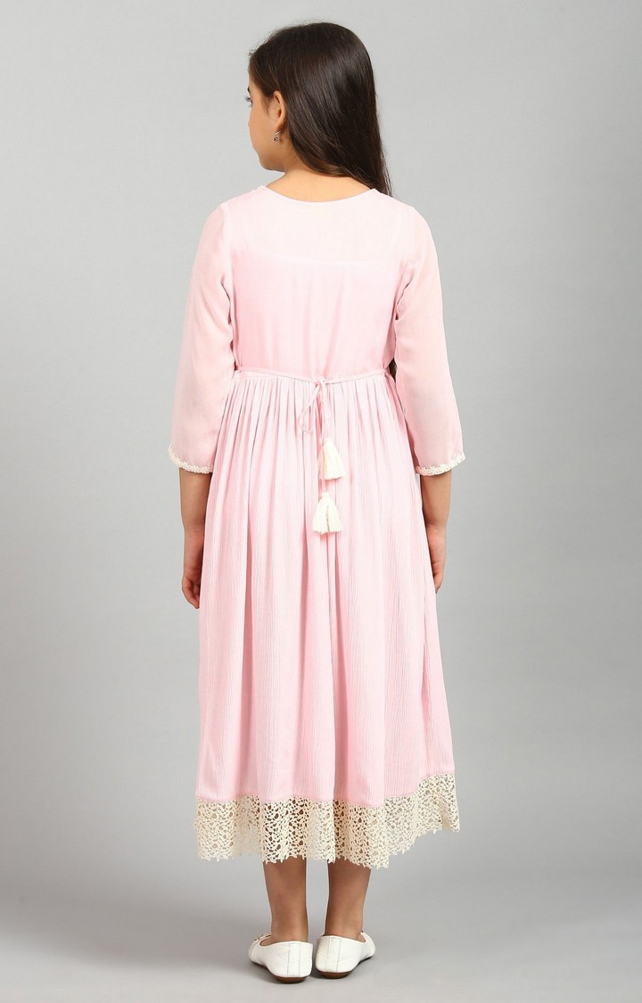 Aurelia | Pink Flared Calf Length Ethnic Gown 3