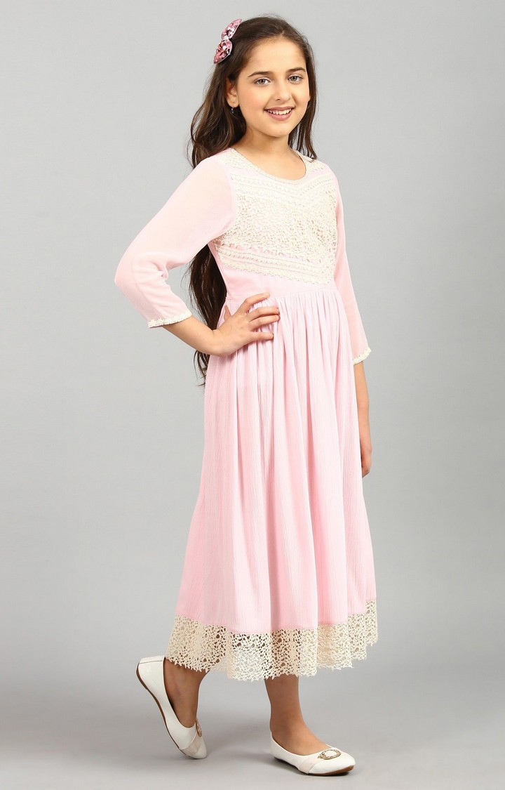 Aurelia | Pink Flared Calf Length Ethnic Gown 2