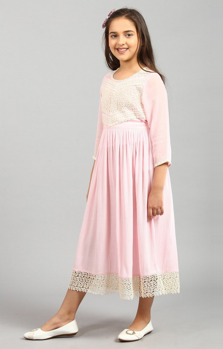 Aurelia | Pink Flared Calf Length Ethnic Gown 1