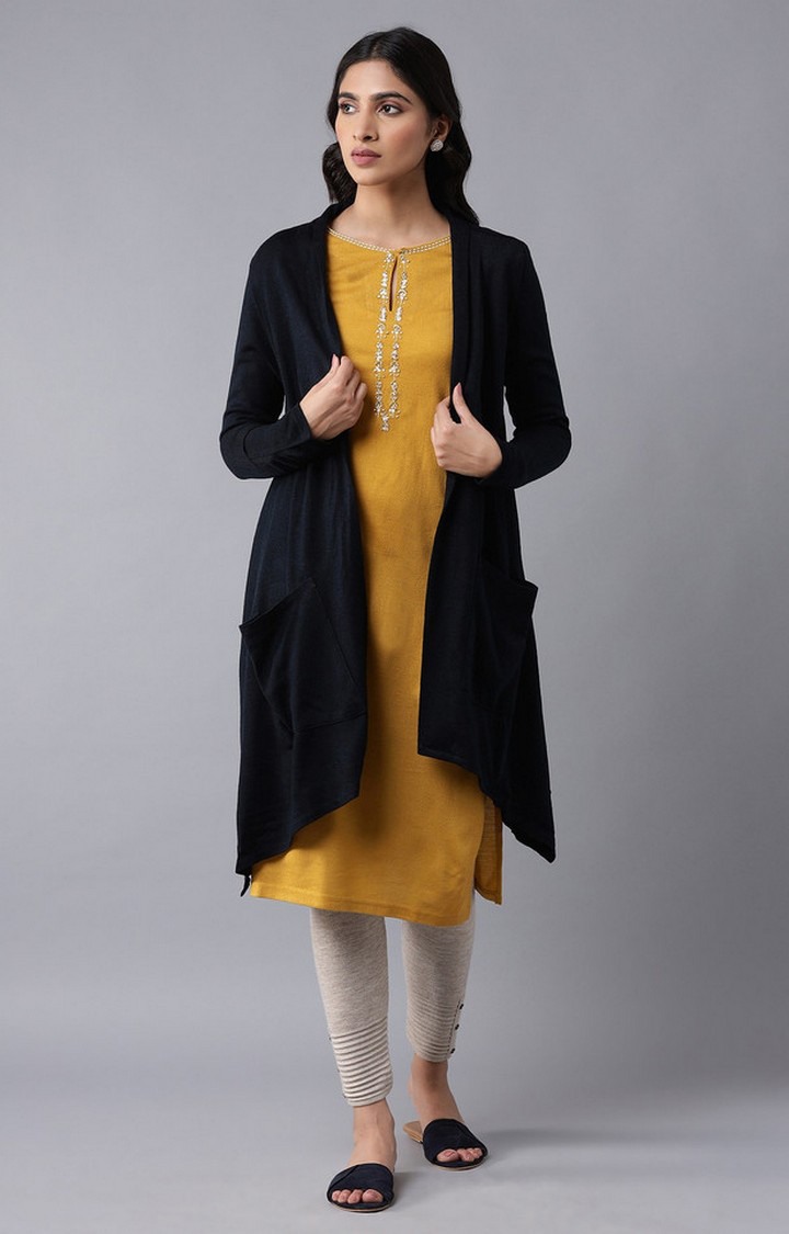 W Blue Soft Acrylic Cardigan