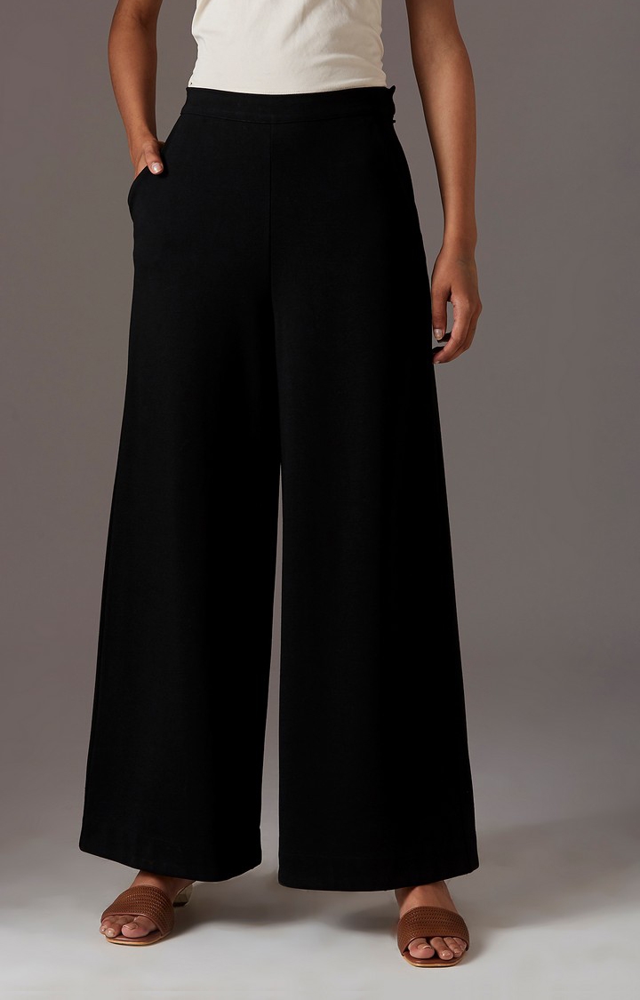 Womens High Waist Stretchable Formal Wide Leg Parallel Trouser Pants with  Belt  693