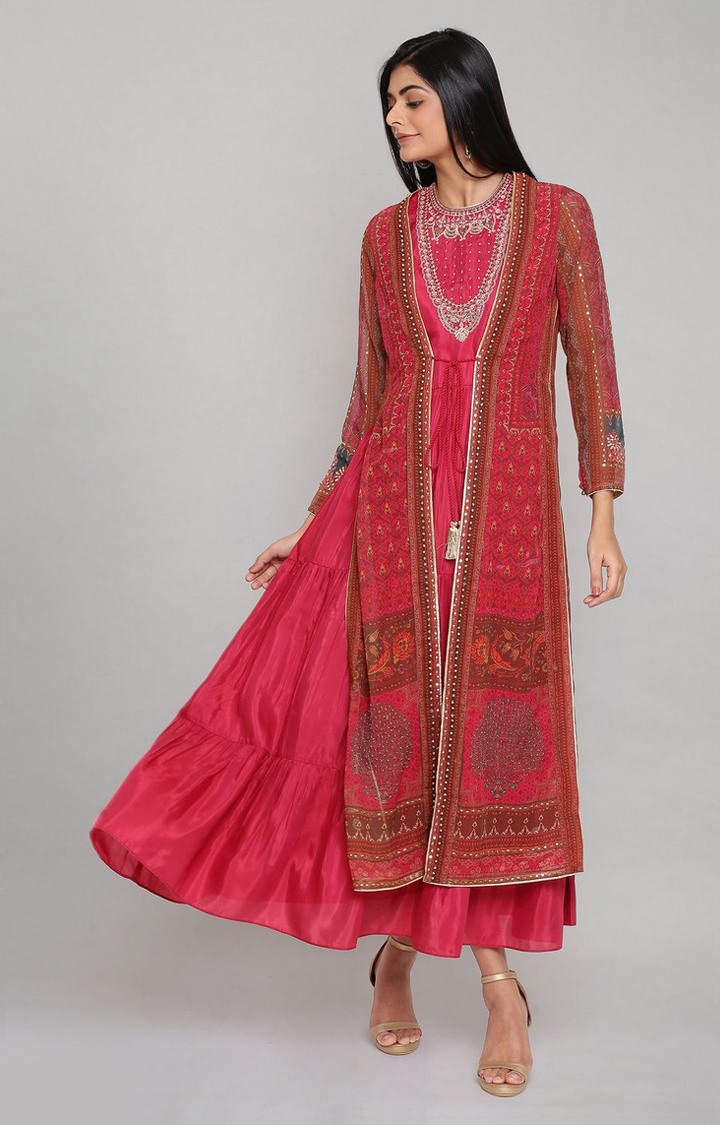 Wishful by W Red Festive Jacket Ethnic Sets