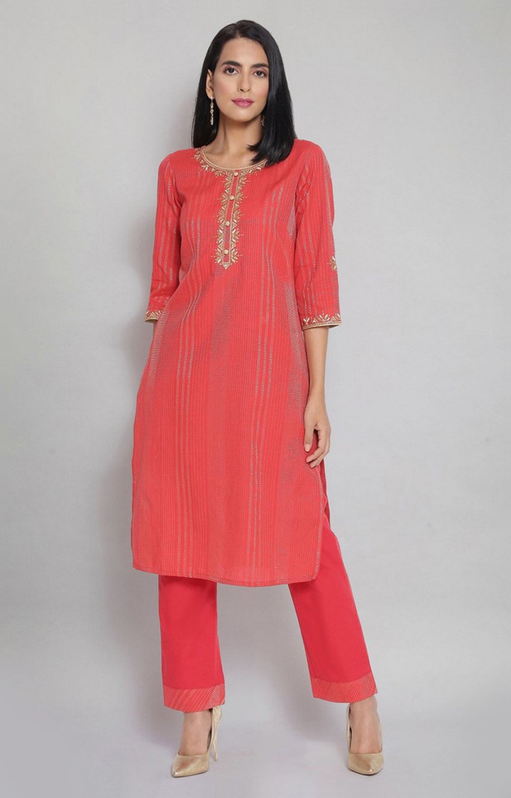 Women's Orange Cotton Blend Geometrical Palazzo & Kurta