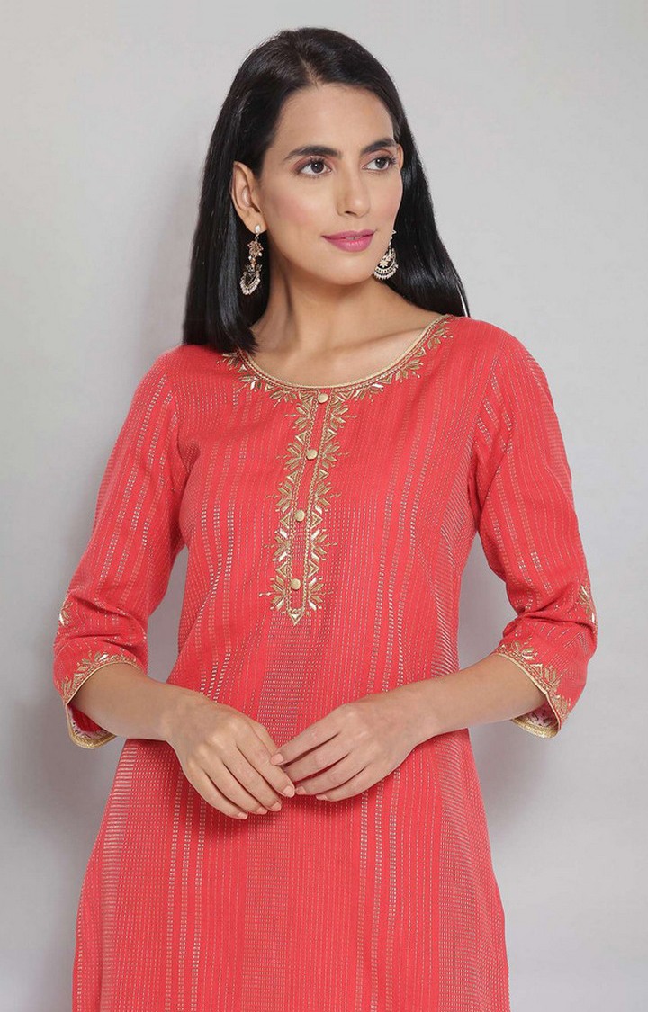 Women's Orange Cotton Blend Geometrical Palazzo & Kurta