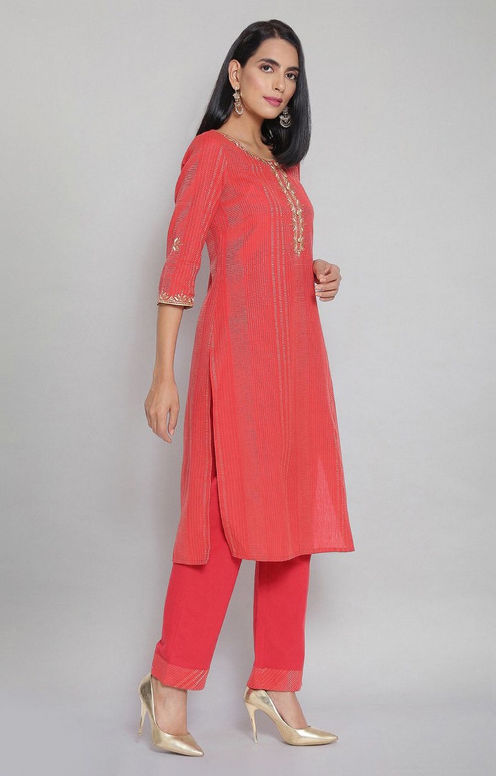 Women's Orange Cotton Blend Geometrical Palazzo & Kurta