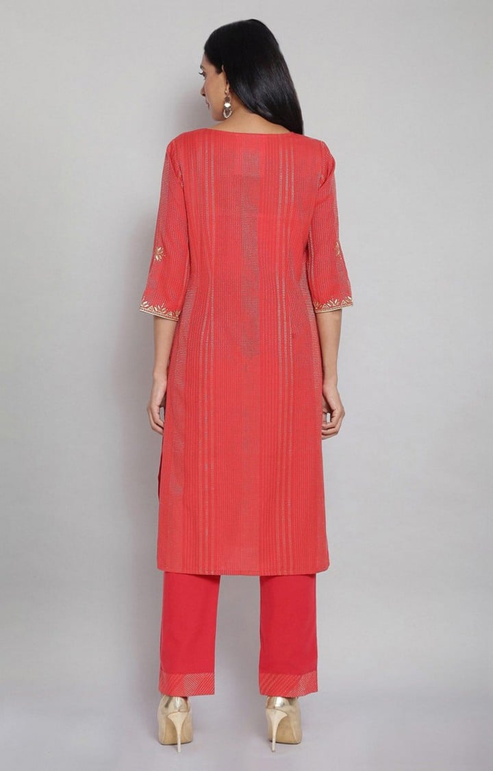 Women's Orange Cotton Blend Geometrical Palazzo & Kurta