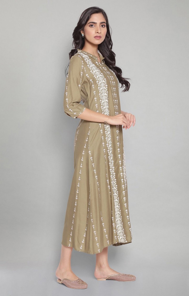 Olive Green A-Line long Ethnic Gown