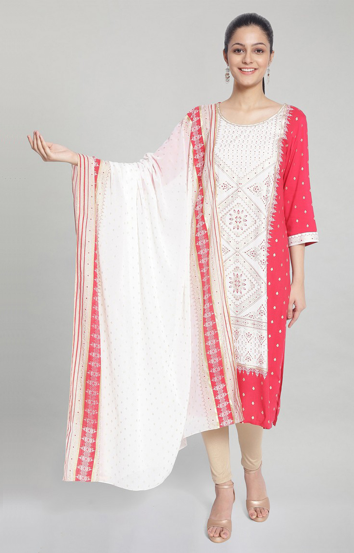 White Printed Polyester Dupatta