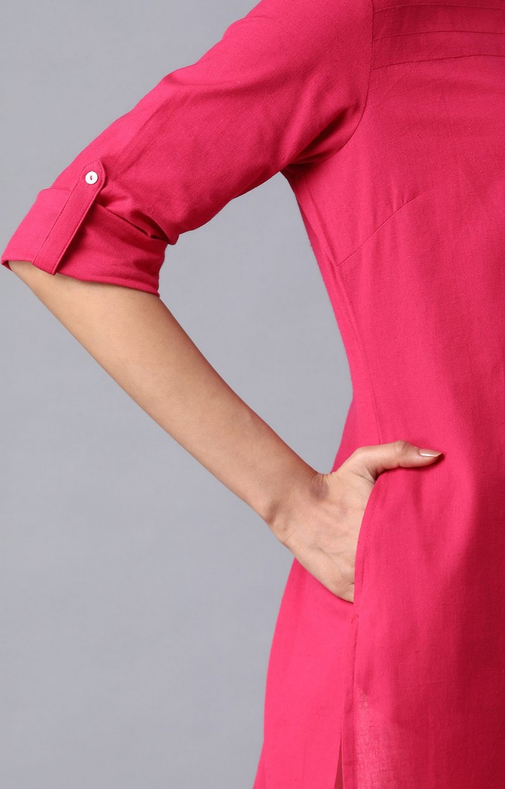 W | Women's Pink Cotton Blend Solid Kurtas 5