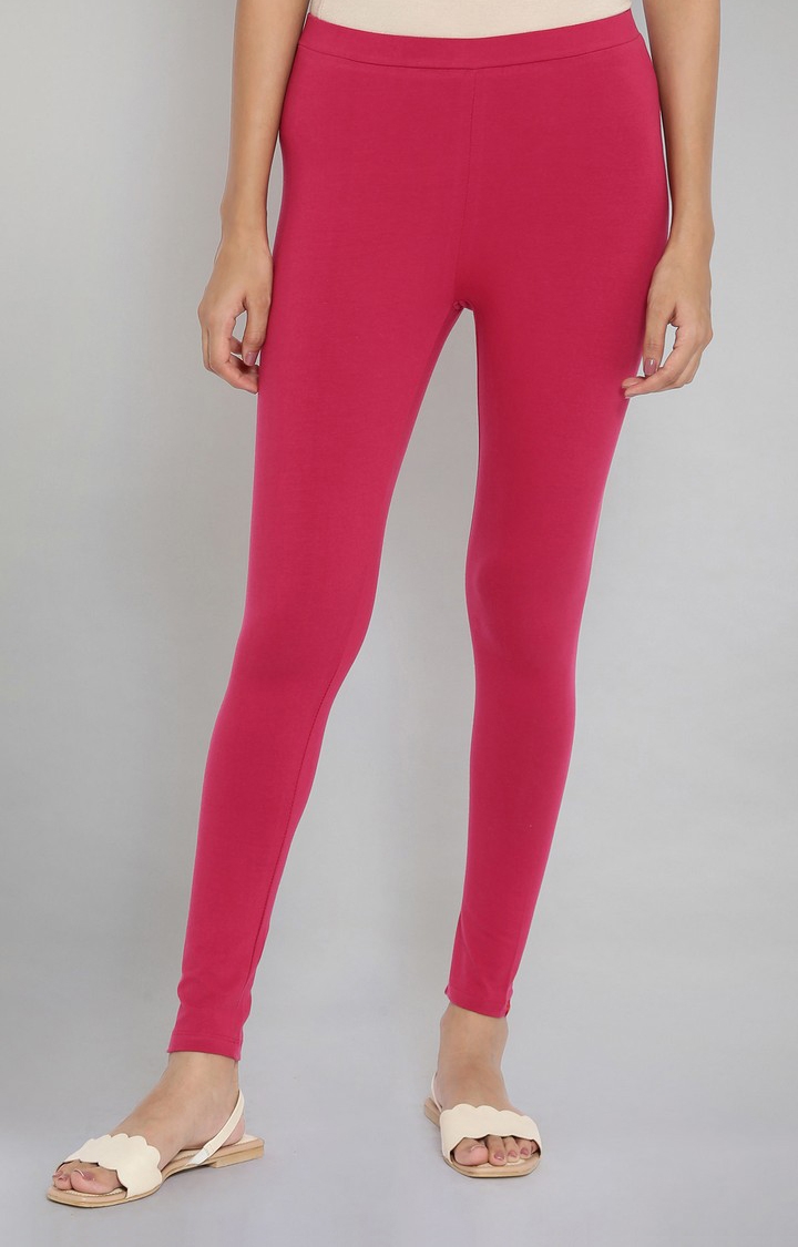 W | Women's Pink Cotton Blend Solid Leggings 0