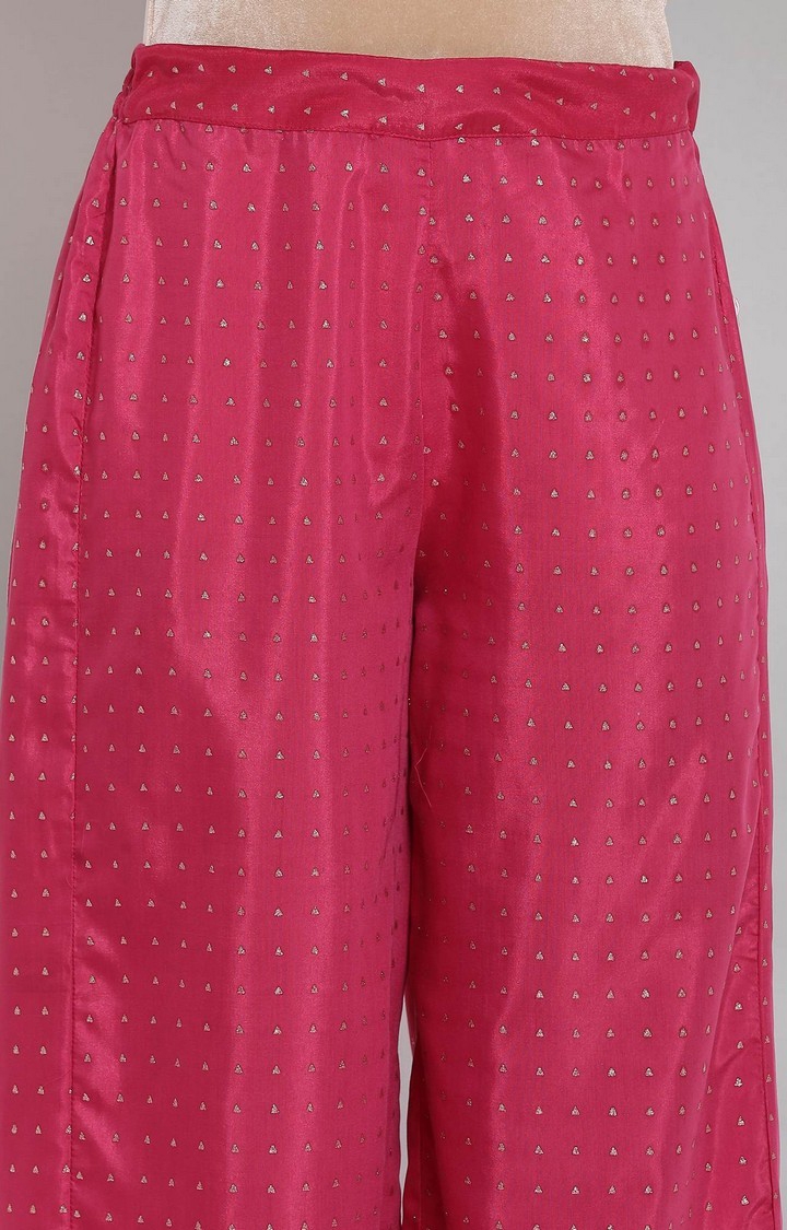 W | Women's Pink Polyester Geometrical Ethnic Palazzos 5