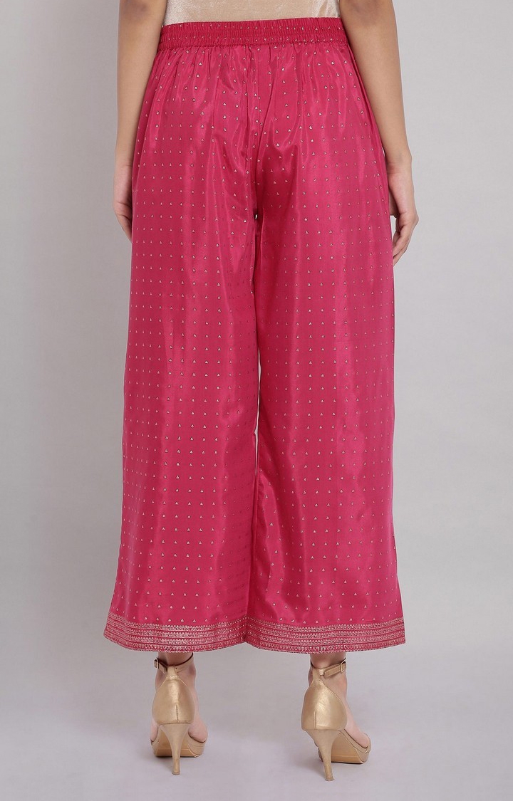 W | Women's Pink Polyester Geometrical Ethnic Palazzos 4