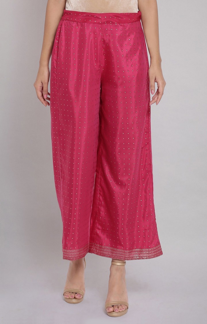 W | Women's Pink Polyester Geometrical Ethnic Palazzos 0