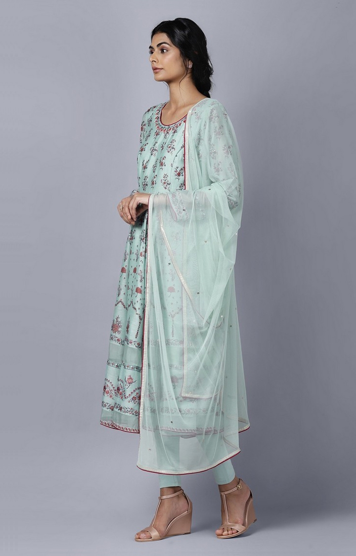 W | Women's Blue Polyester Floral Ethnic Suit Sets 1