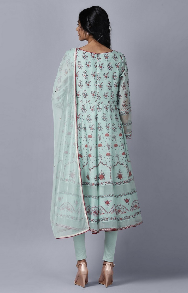 W | Women's Blue Polyester Floral Ethnic Suit Sets 3
