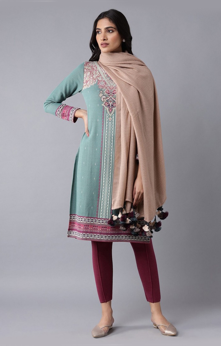 W | W Beige Knitted Shawl  1
