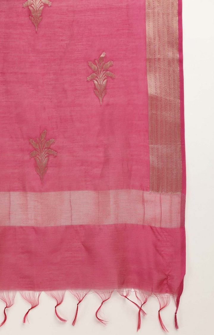 Women's Pink Cotton Blend Dupatta