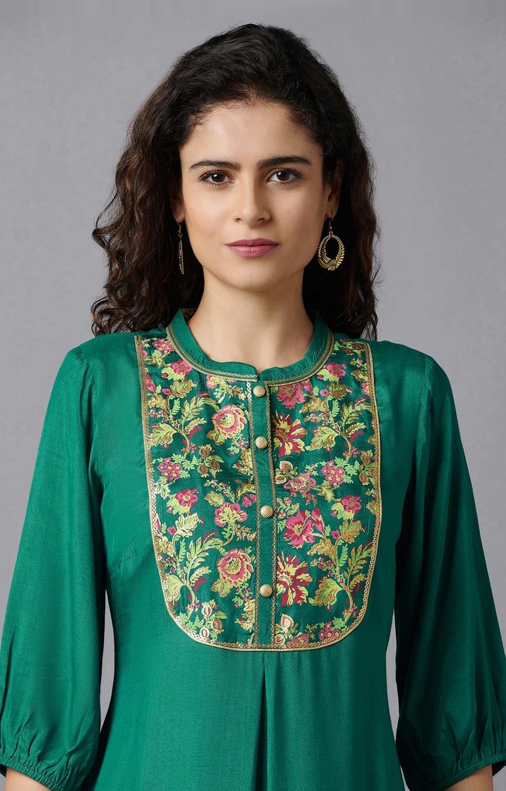 Aurelia | Women's Green Polyester Floral Palazzo & Kurta 3