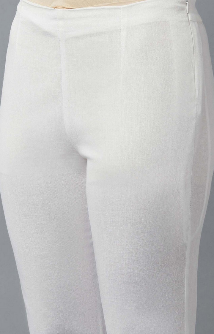 W | Women's White Cotton Blend Solid Trousers 5