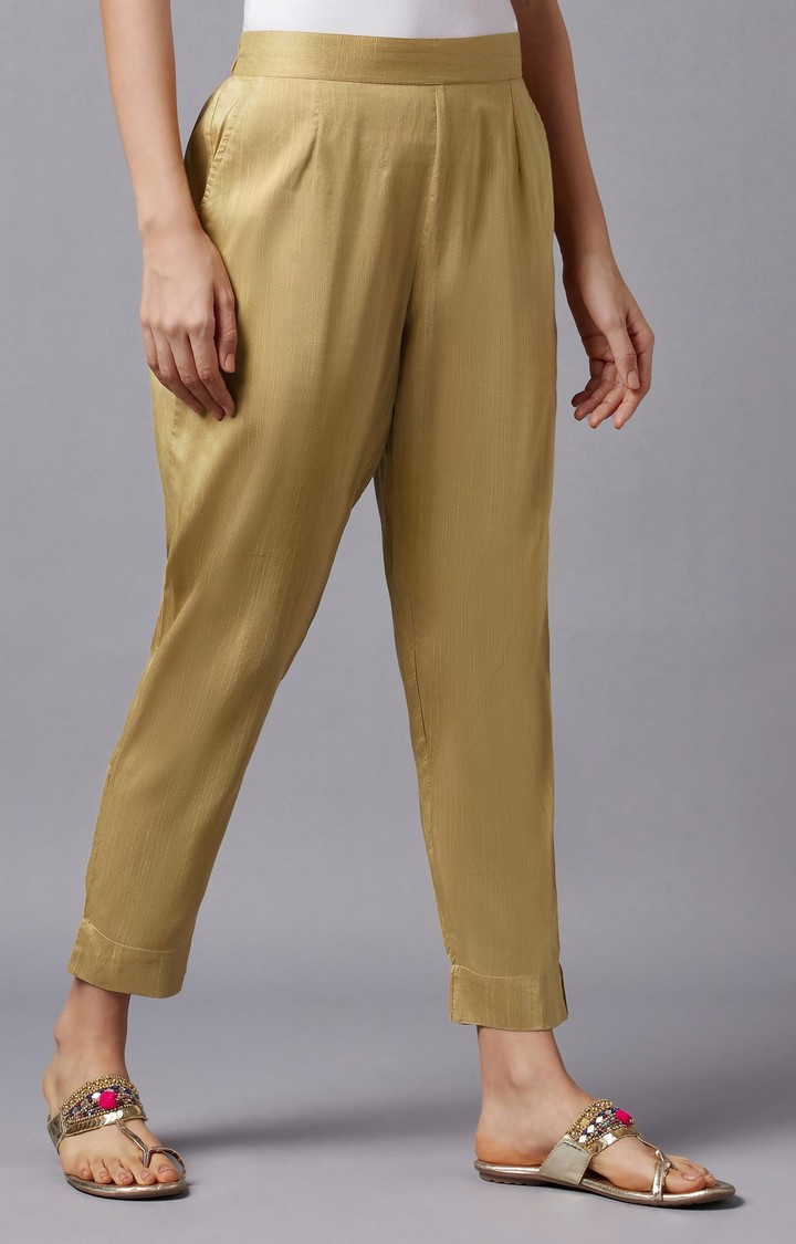 Buy Gold Jacquard Slim Pants Online - W for Woman