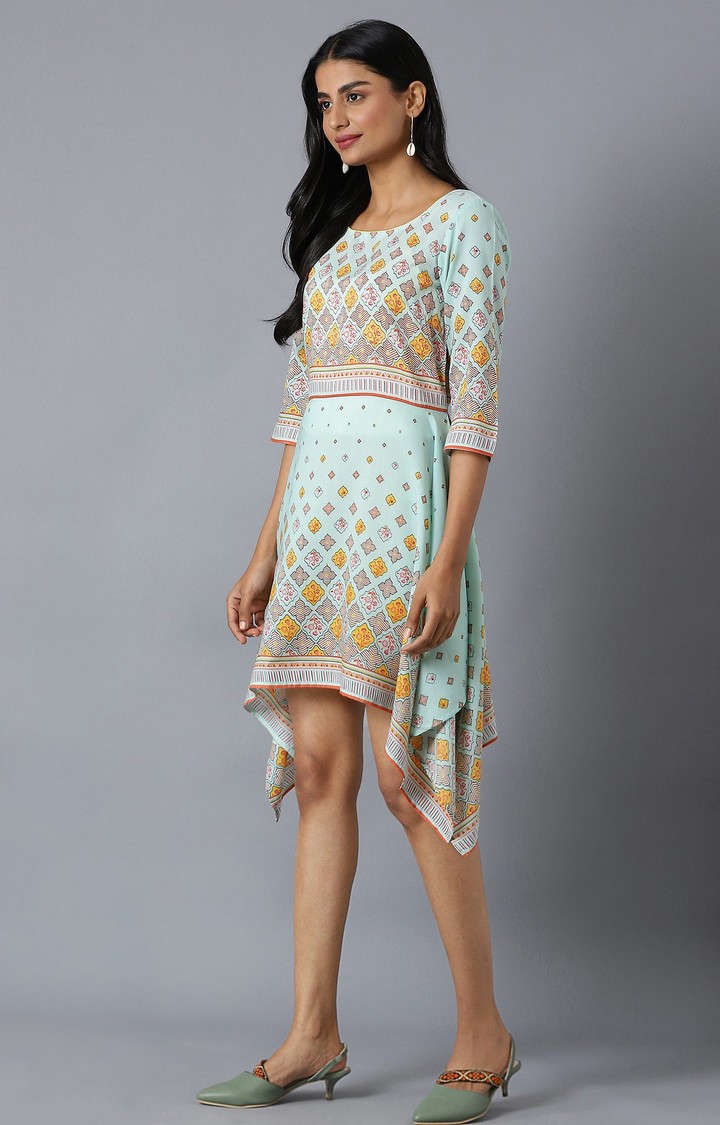 Aurelia | Aure By Aurelia Green Flared Dress In Floral Print And Square Neck 1