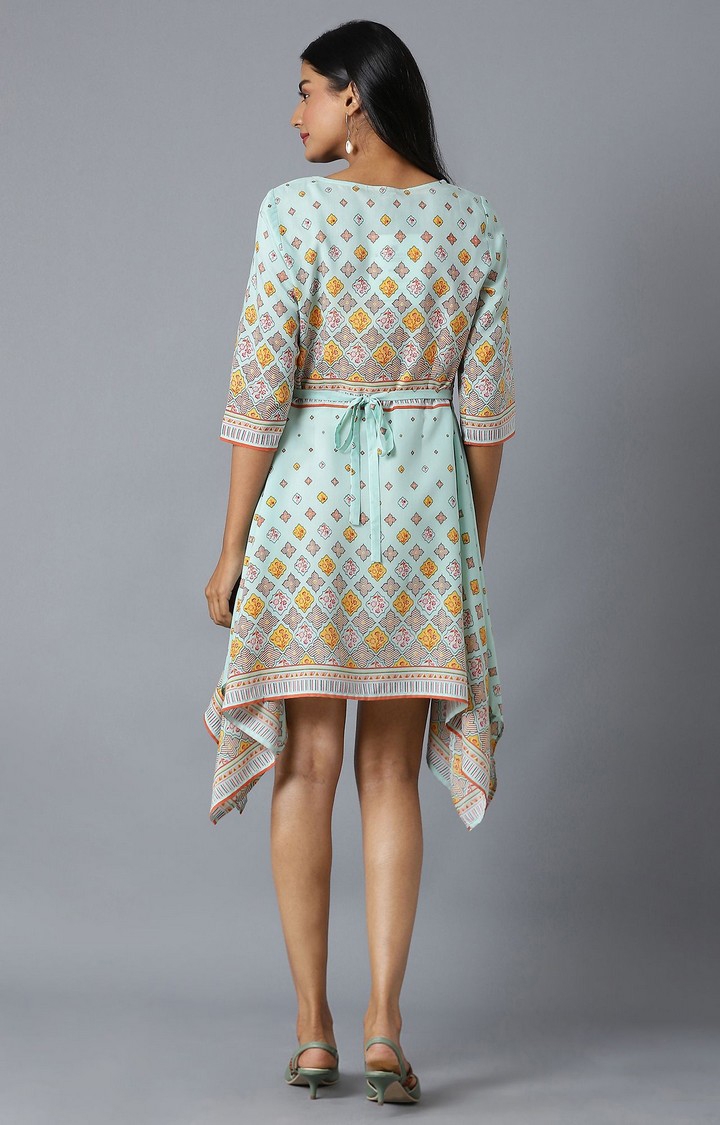 Aurelia | Aure By Aurelia Green Flared Dress In Floral Print And Square Neck 3