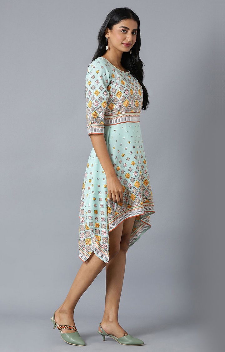 Aurelia | Aure By Aurelia Green Flared Dress In Floral Print And Square Neck 2